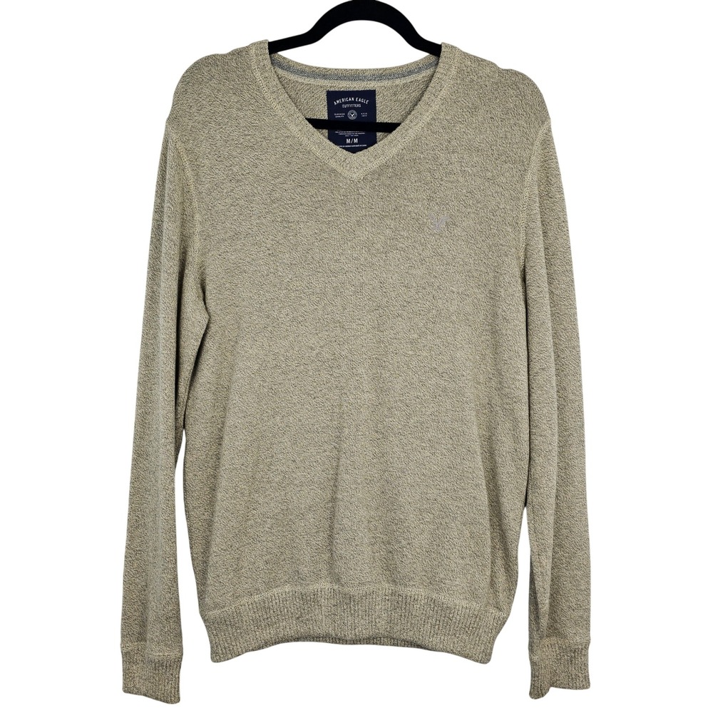 American Eagle Outfitters Men's V-Neck Long Sleeve Textured Sweater Tan‎ Medium